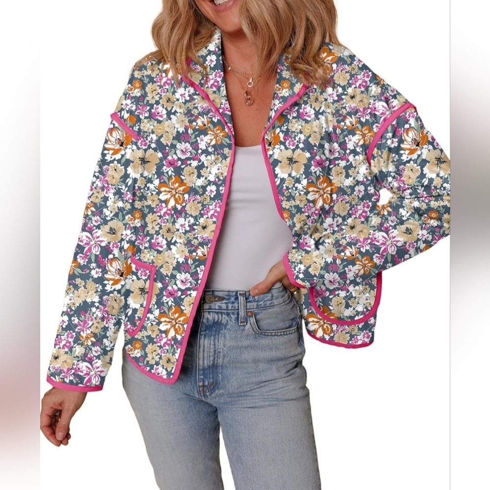 New Dokotoo Quilted Jacket Womans Sz XL Floral Print Lightweight NWT